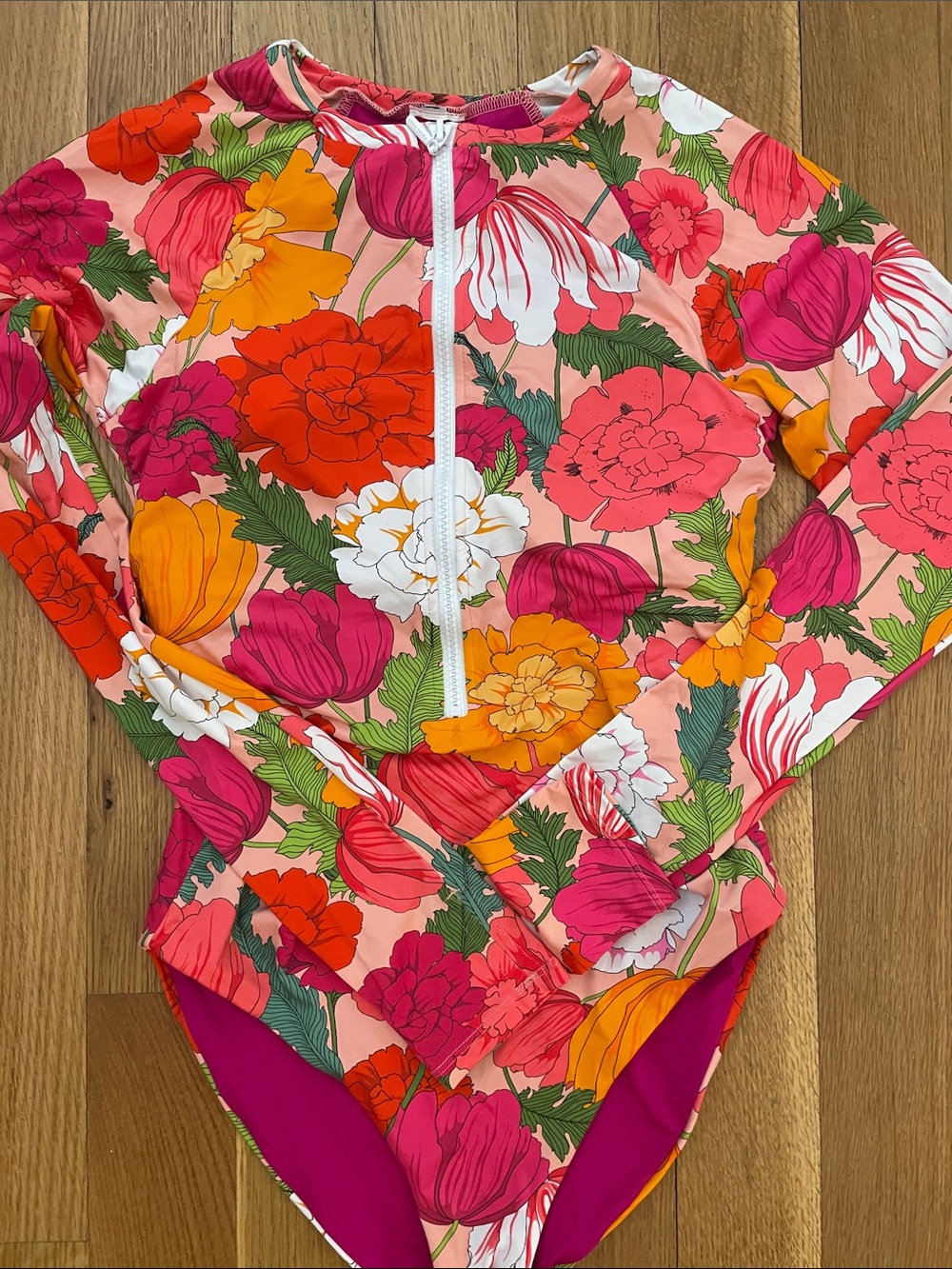 Trina Turk Pink Orange Floral Set Rash Guard and Semi Sheer Pants S/M - Picture 7 of 14